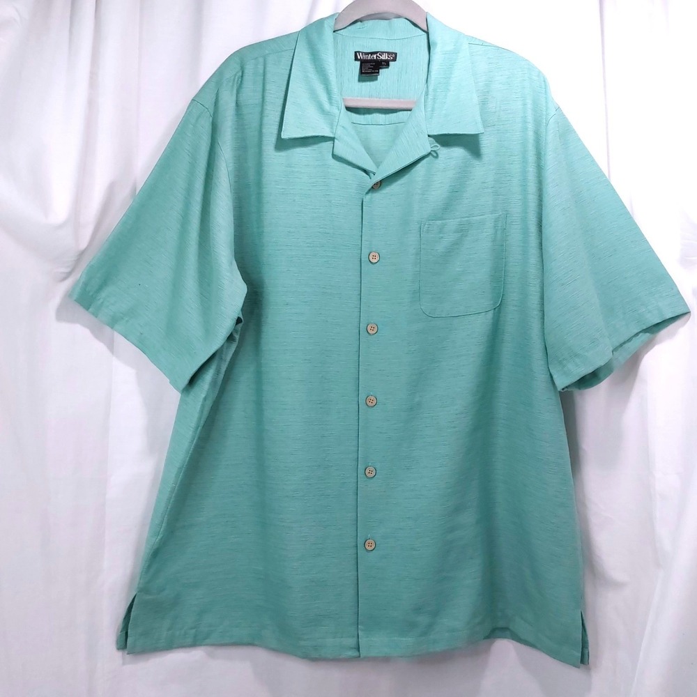 WinterSilks Soft Green Button Up Mens XL Short Sleeve‎ Shirt Classic